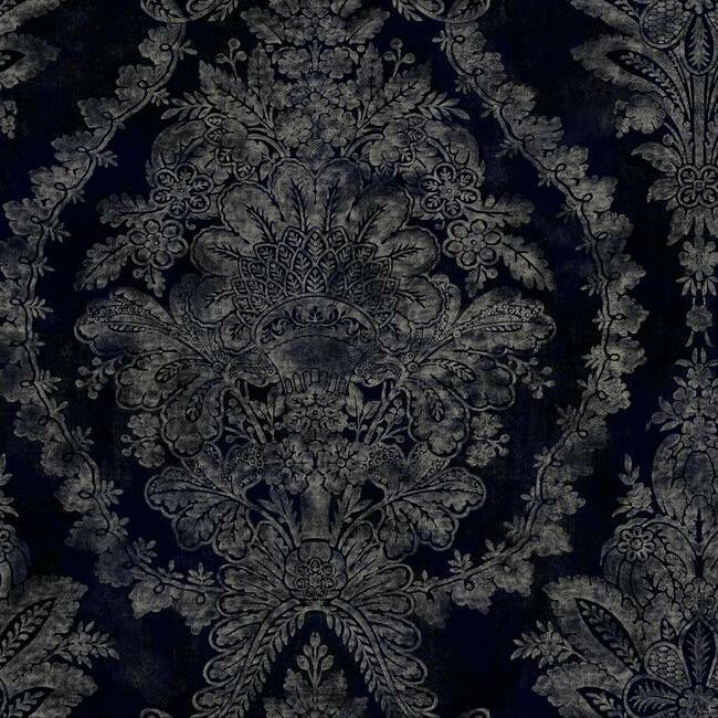 charleston-damask-navy-wallpaper-york-wallcoverings-kt2215 - York Wallpaper Wallpaper