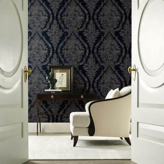 charleston-damask-navy-wallpaper-york-wallcoverings-kt2215 - York Wallpaper Wallpaper