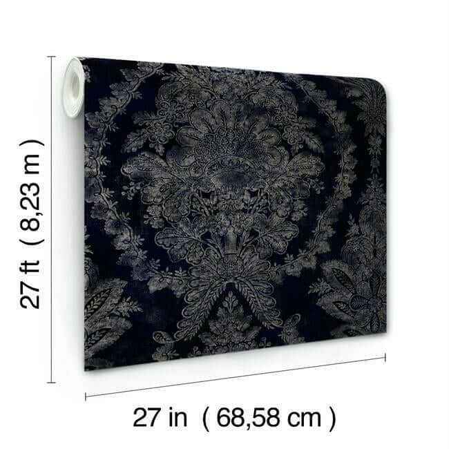 Charleston Damask Navy Wallpaper - York Wallcoverings - KT2215 - York Wallcoverings Wallpaper