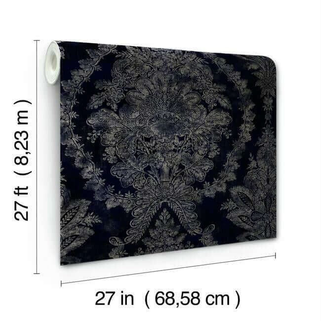charleston-damask-navy-wallpaper-york-wallcoverings-kt2215 - York Wallpaper Wallpaper