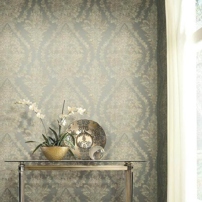 charleston-damask-silver-wallpaper-york-wallcoverings-pm9309 - York Wallpaper Wallpaper