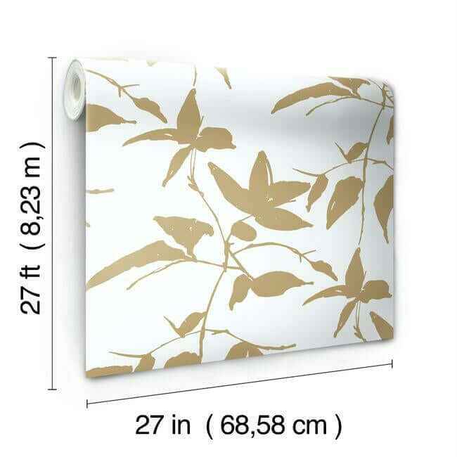 Persimmon Leaf Wallpaper Goldwhite - York Wallcoverings - AF6511 - York Wallcoverings Wallpaper