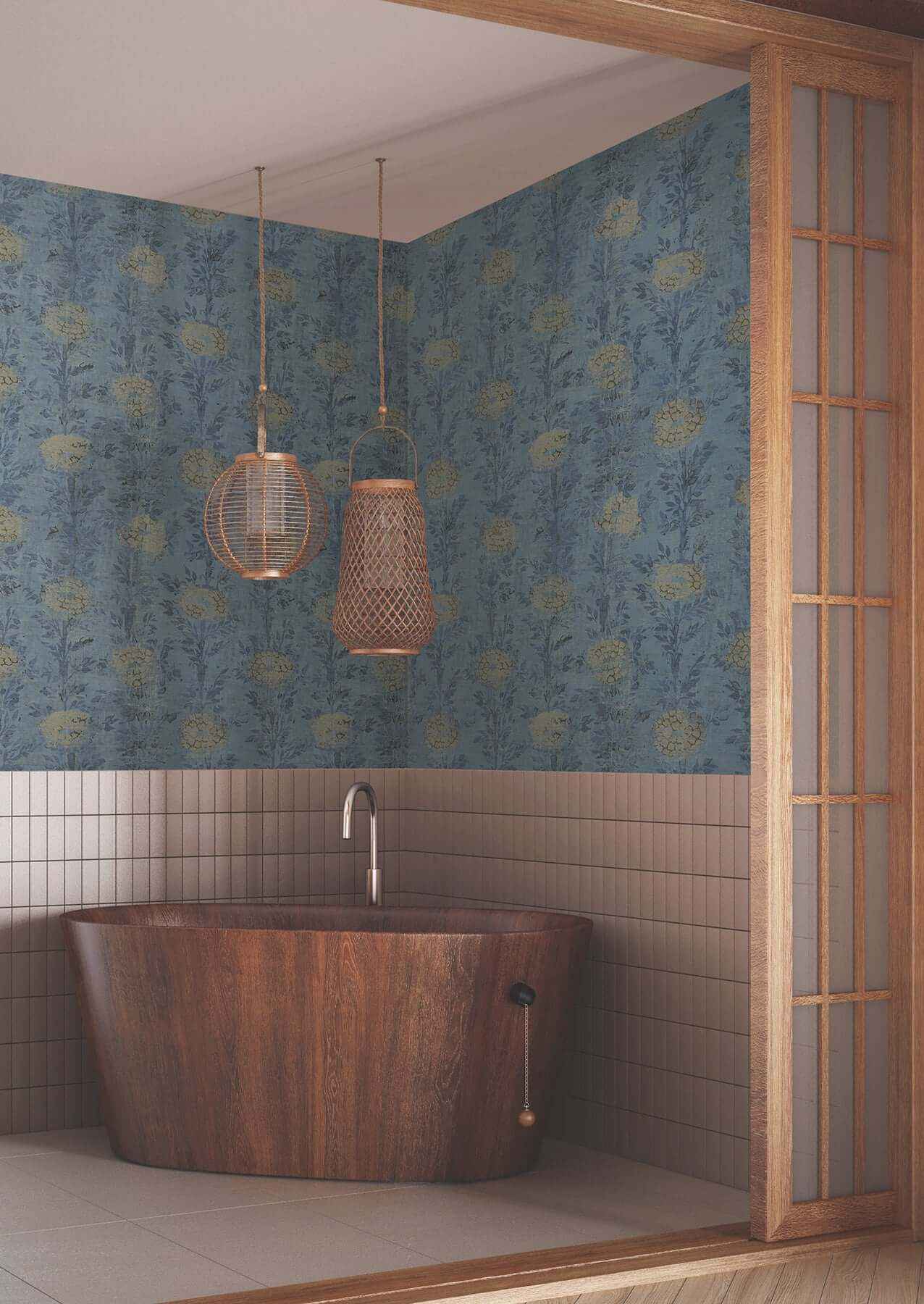 French Marigold Denim & Gold Wallpaper - York Wallcoverings - AF6520 - York Wallcoverings Wallpaper