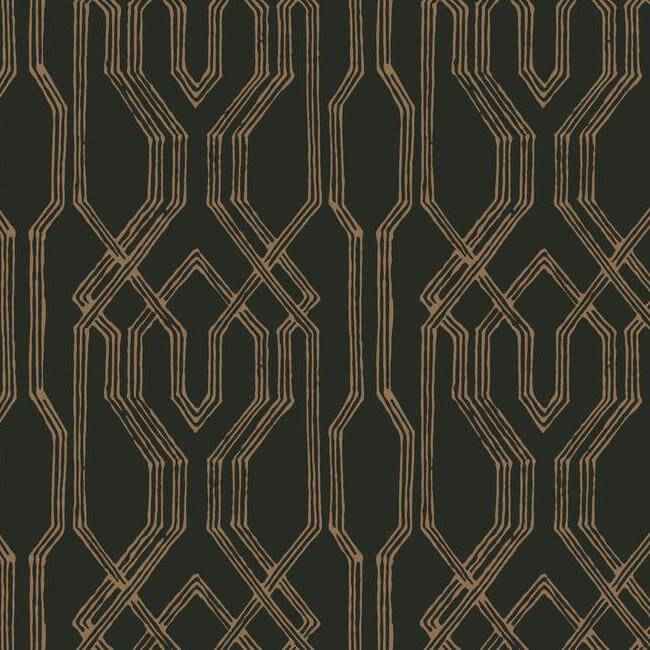 Oriental Lattice Wallpaper Blackgold - York Wallcoverings - AF6562 - York Wallcoverings Wallpaper