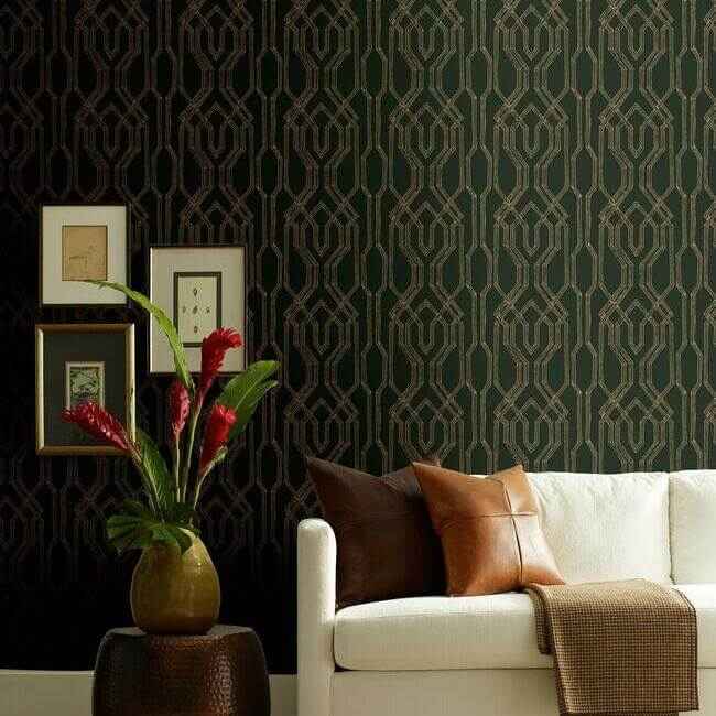 Oriental Lattice Wallpaper Blackgold - York Wallcoverings - AF6562 - York Wallcoverings Wallpaper