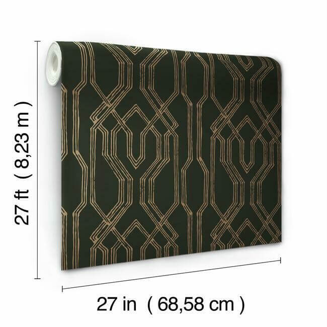 oriental-lattice-wallpaper-blackgold-york-wallcoverings-af6562 - York Wallcoverings Wallpaper