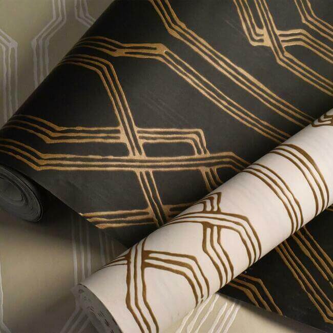 oriental-lattice-wallpaper-blackgold-york-wallcoverings-af6562 - York Wallcoverings Wallpaper