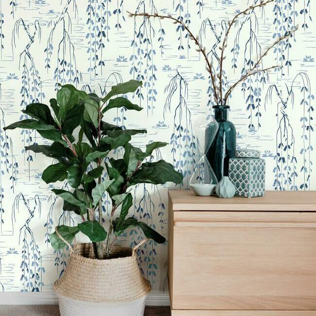 willow-branches-wallpaper-whiteblue-york-wallcoverings-af6582 - York Wallcoverings Wallpaper