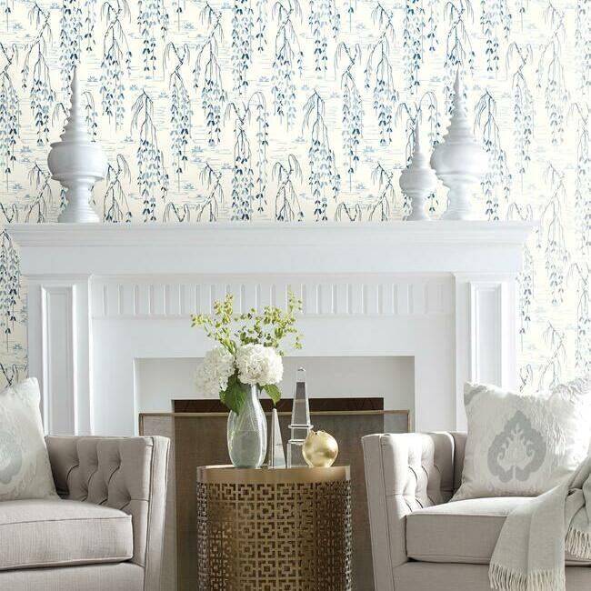 willow-branches-wallpaper-whiteblue-york-wallcoverings-af6582 - York Wallcoverings Wallpaper