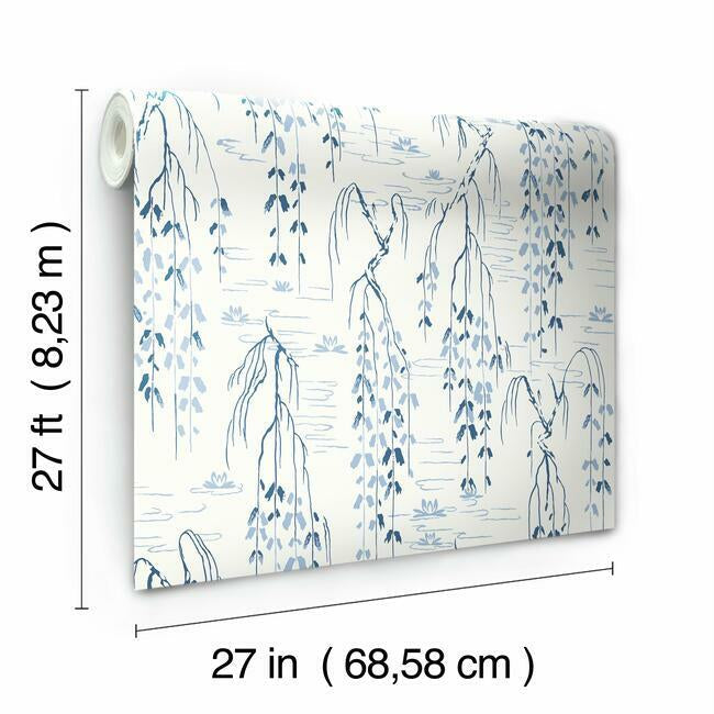 willow-branches-wallpaper-whiteblue-york-wallcoverings-af6582 - York Wallcoverings Wallpaper
