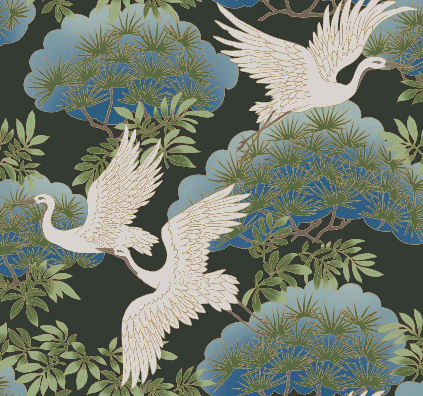 Sprig & Heron Black Wallpaper - York Wallcoverings - AF6593 - York Wallcoverings Wallpaper