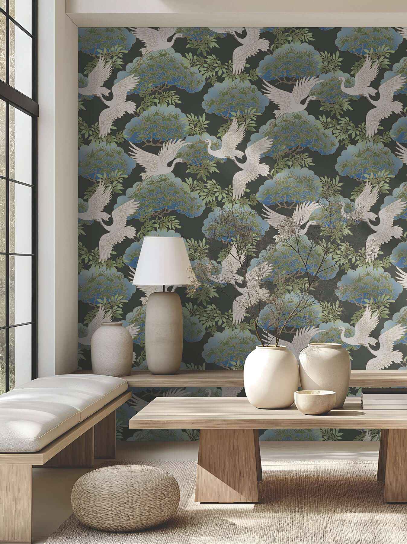 Sprig & Heron Black Wallpaper - York Wallcoverings - AF6593 - York Wallcoverings Wallpaper
