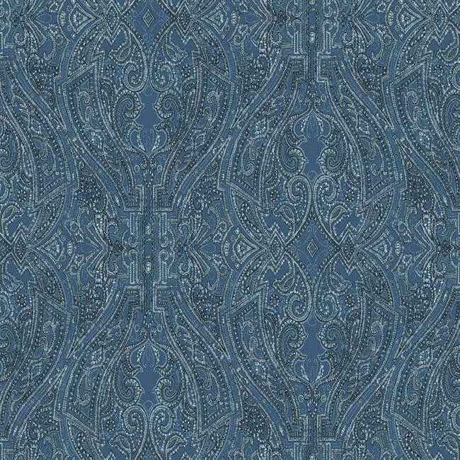 Ascot Damask Blue Wallpaper - York Wallcoverings - HO2132 - York Wallcoverings Wallpaper