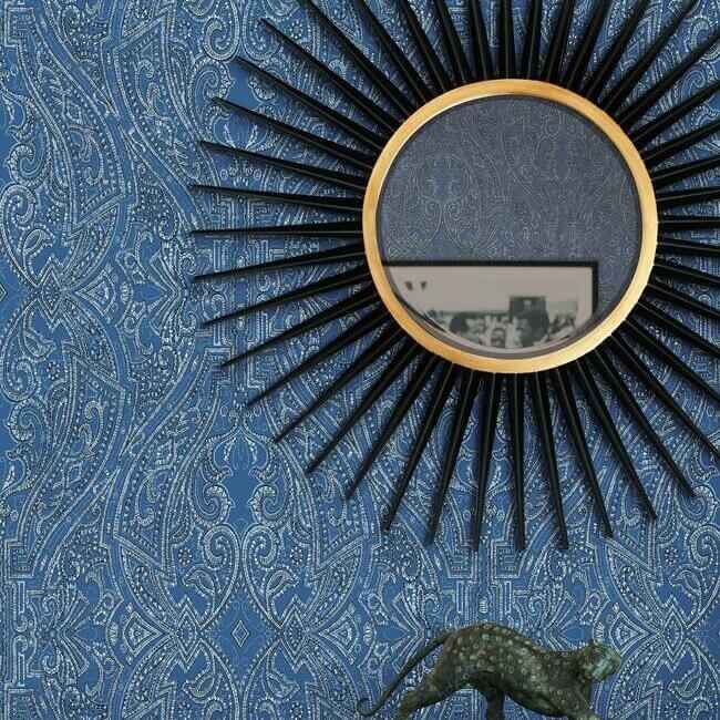 Ascot Damask Blue Wallpaper - York Wallcoverings - HO2132 - York Wallcoverings Wallpaper