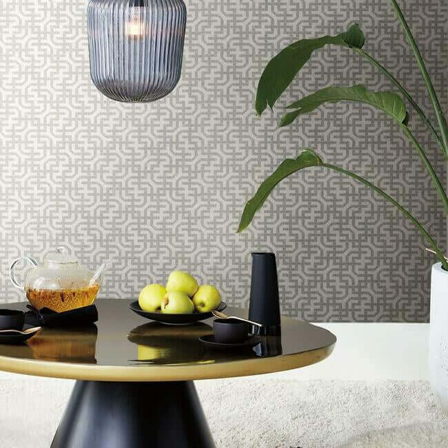 dynastic-lattice-wallpaper-whitesilver-york-wallcoverings-5802 - York Wallcoverings Wallpaper