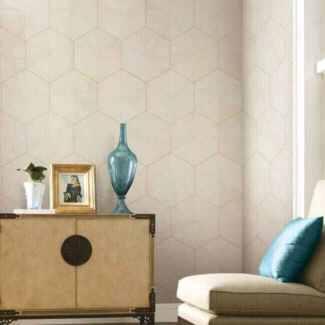 Hexagram Wood Veneer Off White Wallpaper - York Wallcoverings - HO2101 - York Wallcoverings Wallpaper