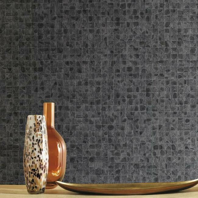 leather-lux-wallpaper-gunmetal-york-wallcoverings-ho2119 - York Wallcoverings Wallpaper