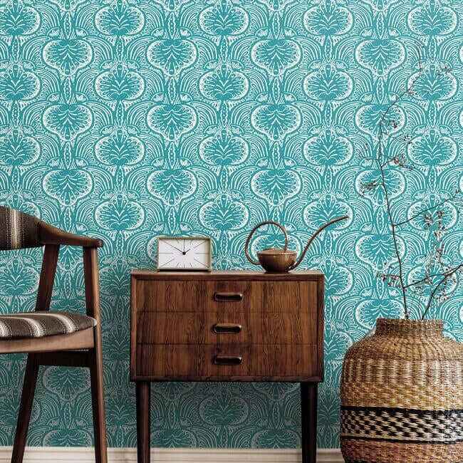 Lotus Palm Aqua Wallpaper - York Wallcoverings - HO2151 - York Wallcoverings Wallpaper