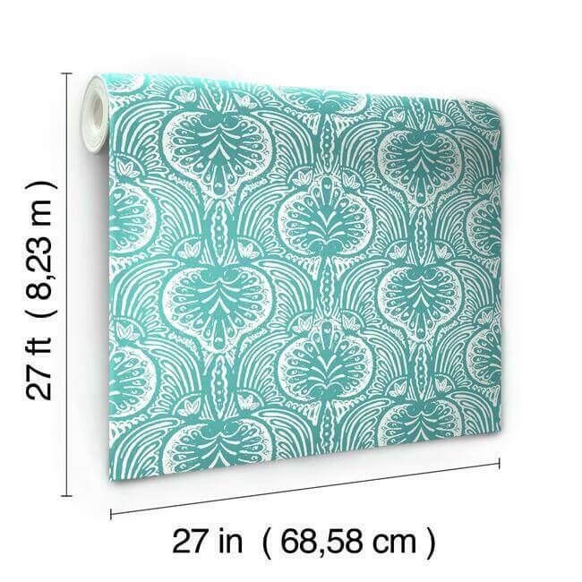 lotus-palm-aqua-wallpaper-york-wallcoverings-ho2151 - York Wallcoverings Wallpaper