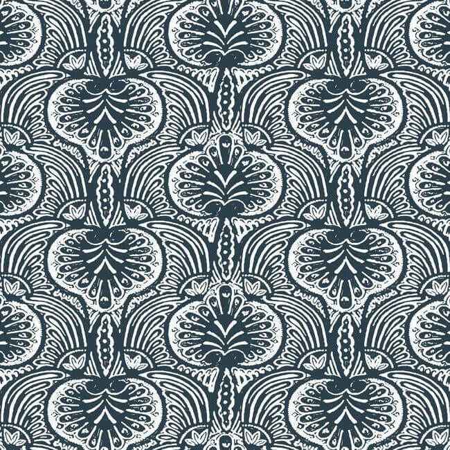 Lotus Palm Navy Wallpaper - York Wallcoverings - HO2153