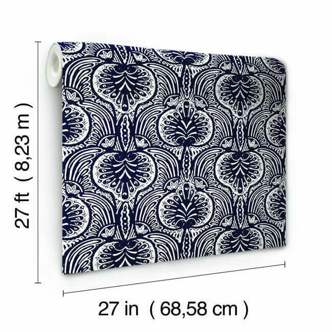 lotus-palm-navy-wallpaper-york-wallcoverings-ho2153 - York Wallcoverings Wallpaper