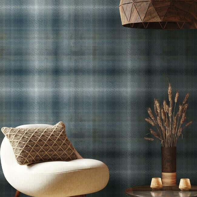sterling-plaid-wallpaper-indigo-york-wallcoverings-ho2158 - York Wallcoverings Wallpaper