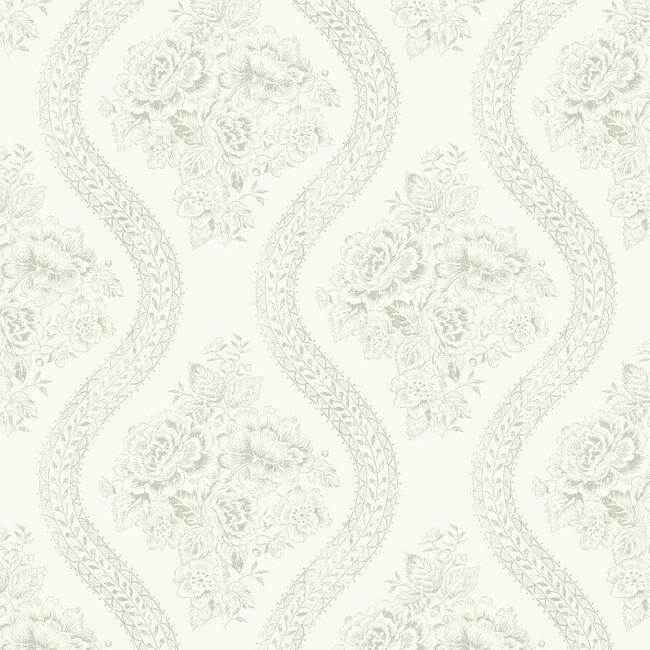 Coverlet Floral Grey & Off White Wallpaper - York Wallcoverings - MH1595 - York Wallcoverings Wallpaper