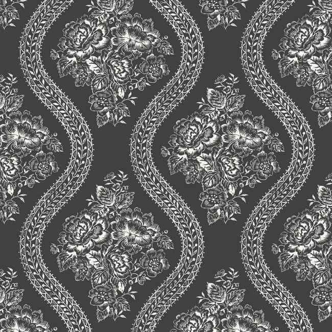 Coverlet Floral White & Black Wallpaper - York Wallcoverings - MH1596 - York Wallcoverings Wallpaper