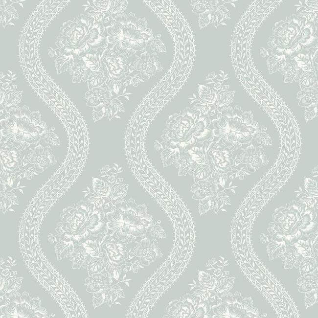 coverlet-floral-wallpaper-white-on-rainy-day-york-wallcoverings-mh1598 - York Wallcoverings Wallpaper