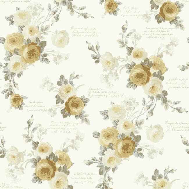 Heirloom Rose Yellow Wallpaper - York Wallcoverings - MH1527 - York Wallcoverings Wallpaper