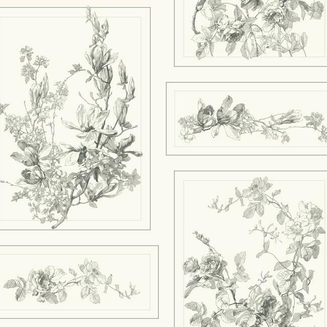 the-magnolia-wallpaper-greywhite-york-wallcoverings-mh1543 - York Wallcoverings Wallpaper