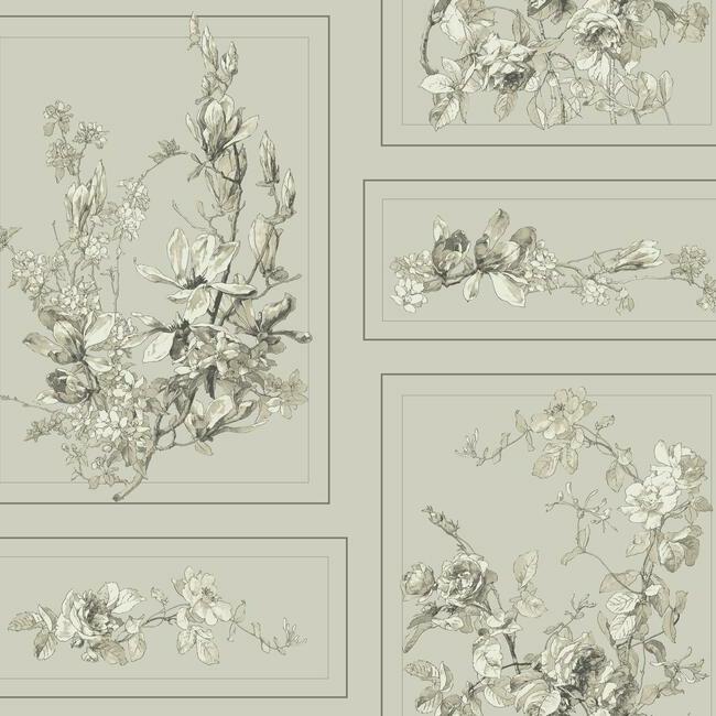 The Magnolia Brown & Grey Wallpaper - York Wallcoverings - MH1544 - York Wallcoverings Wallpaper
