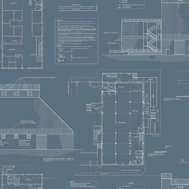 The Market Blue & White Wallpaper - York Wallcoverings - MH1537