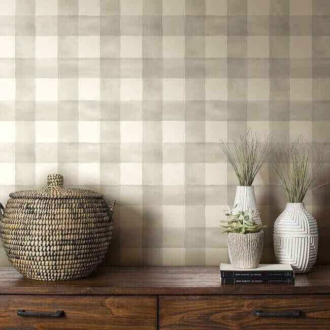 Watercolor Check Grey & White Wallpaper - York Wallcoverings - MH1518 - York Wallcoverings Wallpaper
