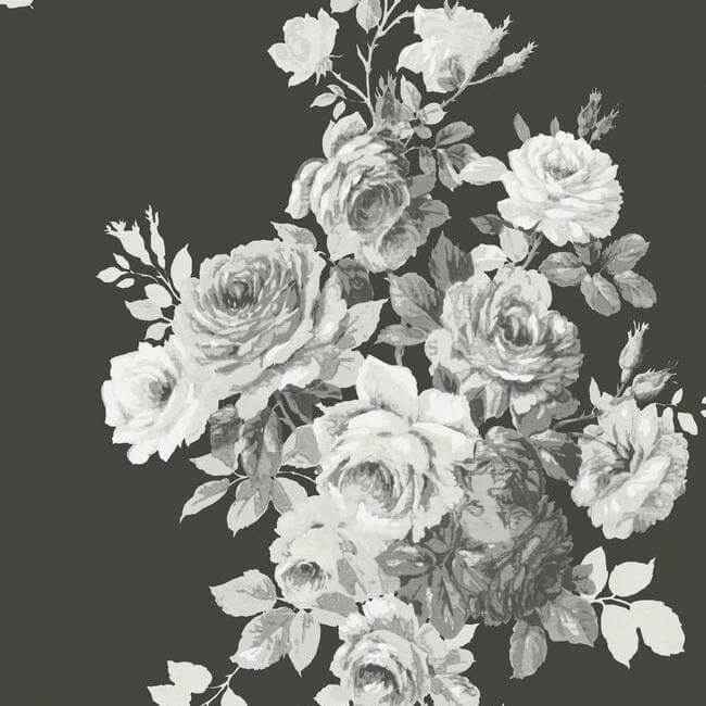 Tea Rose Black & White Wallpaper - York Wallcoverings - ME1533