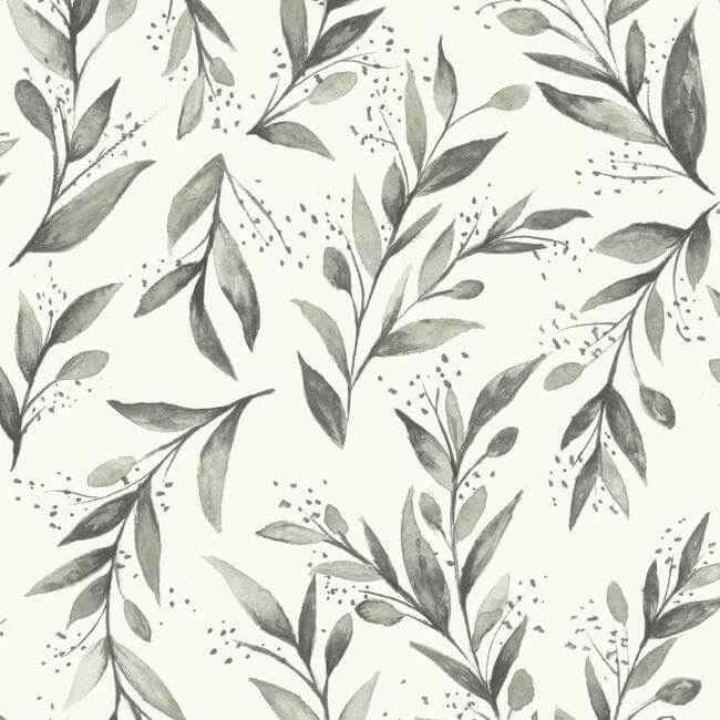 Olive Branch Charcoal Wallpaper - York Wallcoverings - ME1537