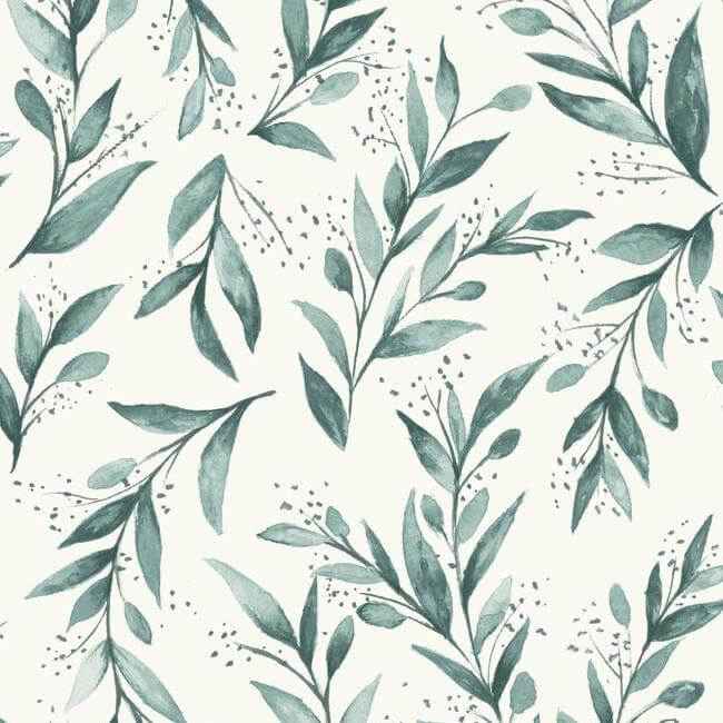Weekends Olive Branch Teal Wallpaper - York Wallcoverings - ME1536