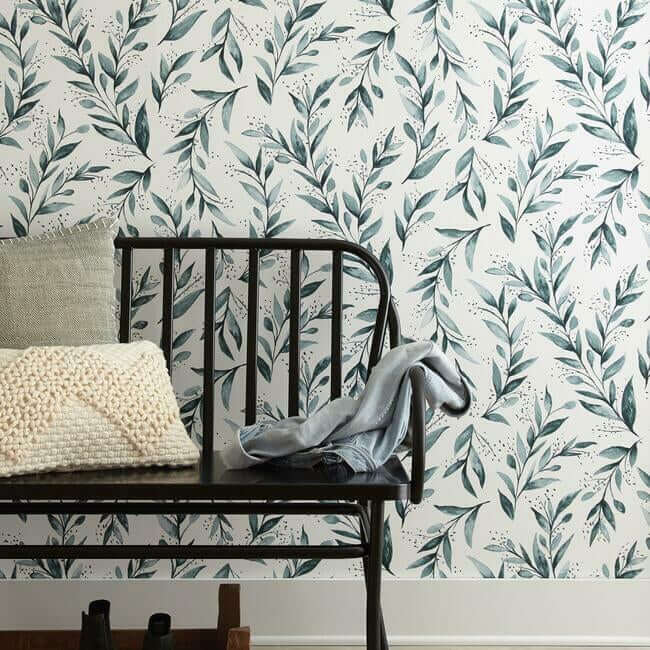 weekends-olive-branch-teal-wallpaper-york-wallcoverings-me1536 - York Wallpaper Wallpaper