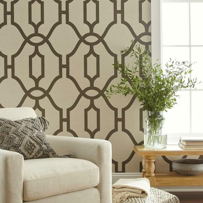 woven-trellis-wallpaper-charcoal-on-khaki-york-wallcoverings-me1551 - York Wallcoverings Wallpaper
