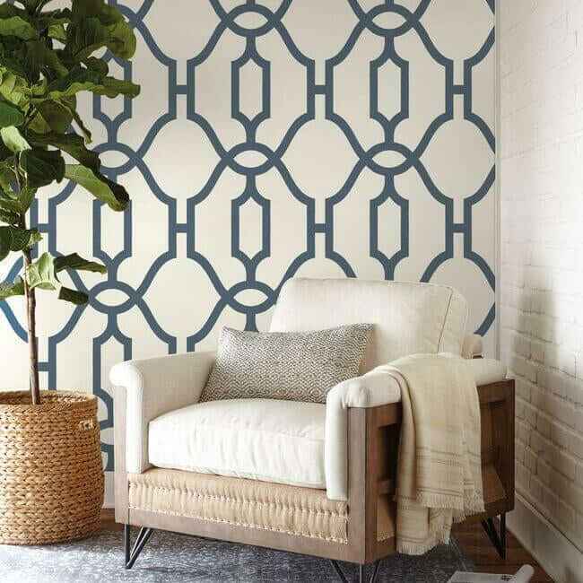 Woven Trellis Federal Blue Wallpaper - York Wallcoverings - ME1552 - York Wallcoverings Wallpaper