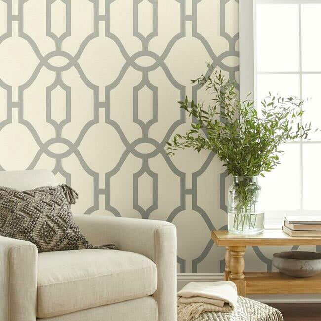 woven-trellis-wallpaper-quarry-grey-on-cream-york-wallcoverings-me1555 - York Wallcoverings Wallpaper