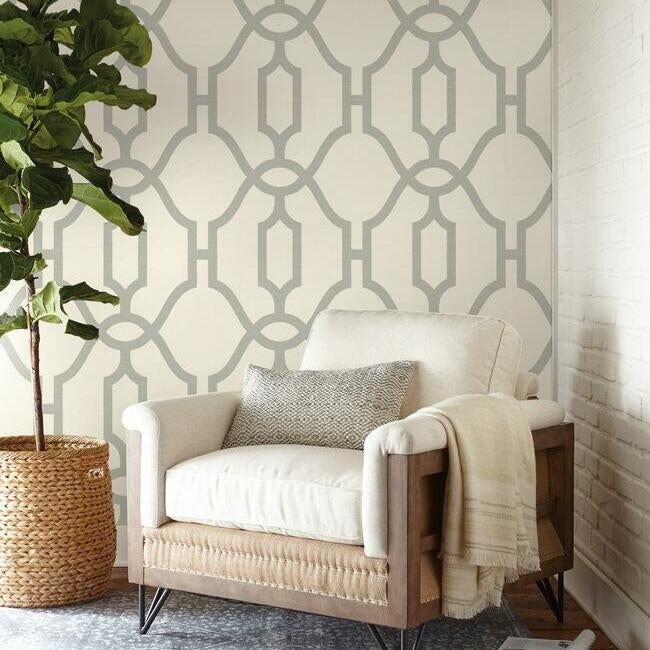 woven-trellis-wallpaper-quarry-grey-on-cream-york-wallcoverings-me1555 - York Wallcoverings Wallpaper