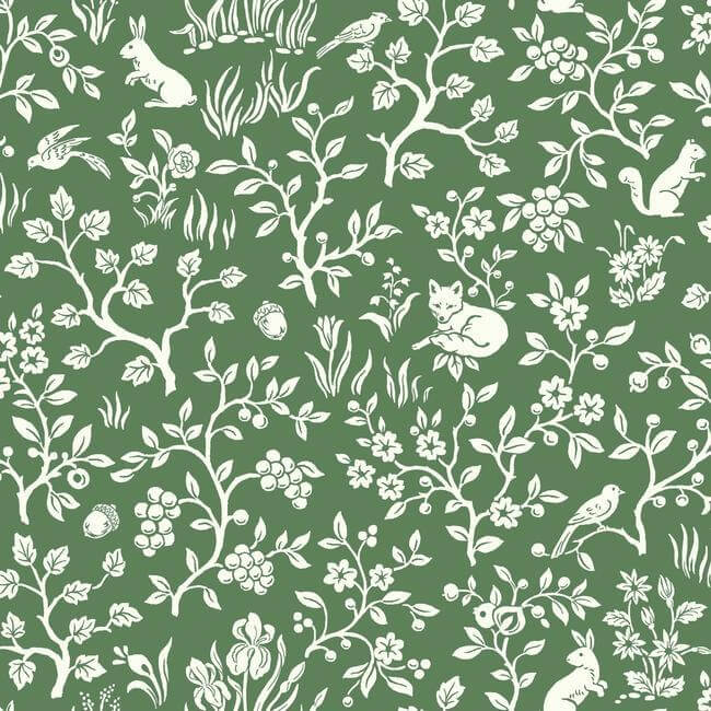fox-hare-forest-green-wallpaper-york-wallcoverings-me1573 - York Wallpaper Wallpaper