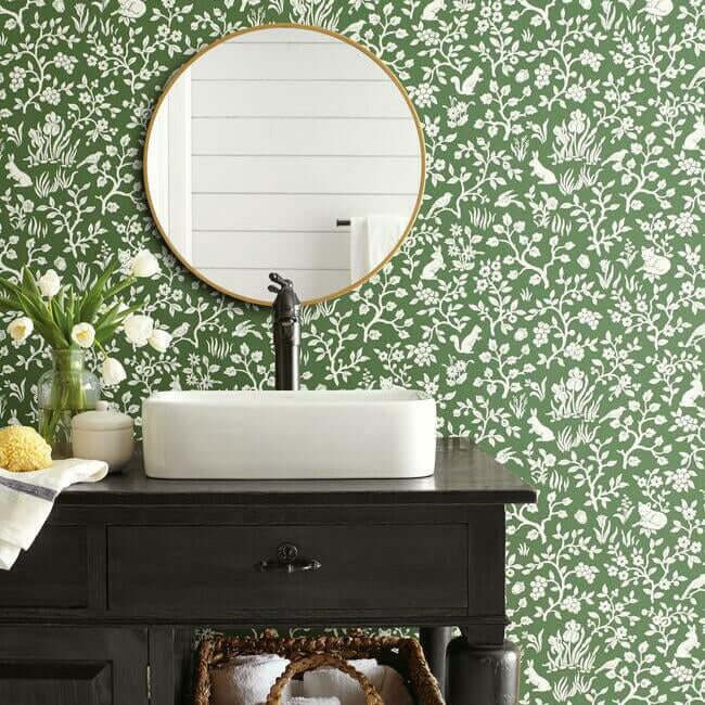 fox-hare-forest-green-wallpaper-york-wallcoverings-me1573 - York Wallpaper Wallpaper