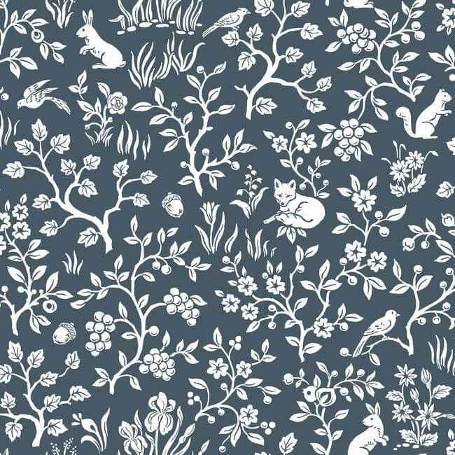 Fox Hare Wallpaper Navy - York Wallcoverings - ME1572 - York Wallcoverings Wallpaper