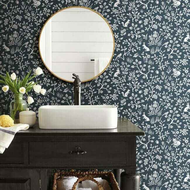 Fox Hare Wallpaper Navy - York Wallcoverings - ME1572 - York Wallcoverings Wallpaper