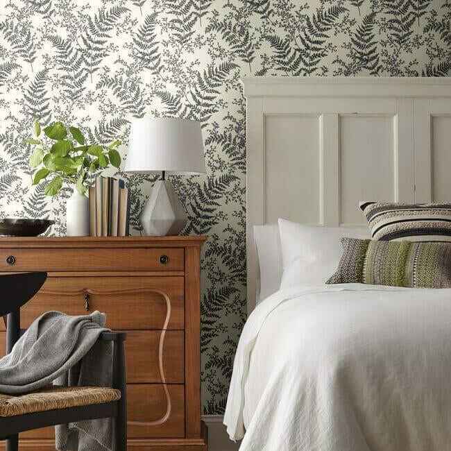 Forest Fern Flock Grey Wallpaper - York Wallcoverings - ME1584 - York Wallcoverings Wallpaper