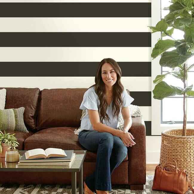 Canvas Stripe Black & White Wallpaper - York Wallcoverings - SV2613ME - York Wallcoverings Wallpaper