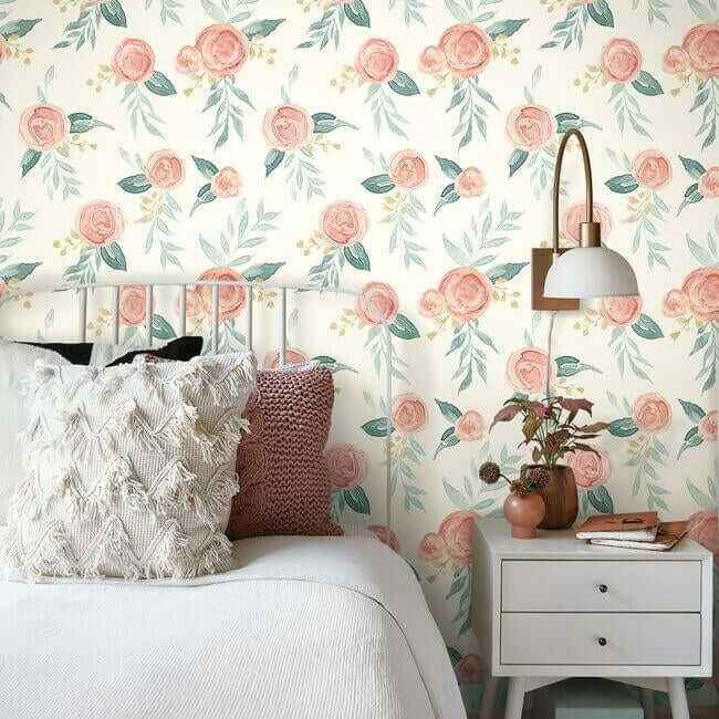 Watercolor Roses Red Wallpaper - York Wallcoverings - MK1126 - York Wallcoverings Wallpaper