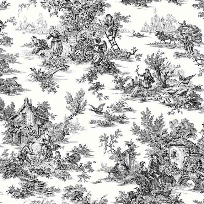 Campagne Toile Black & White Wallpaper - York Wallcoverings - AT4228